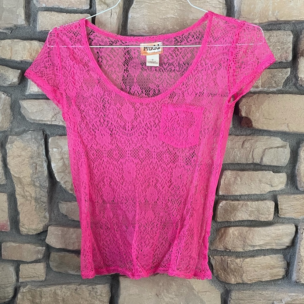 Mudd Hot Pink Lace Cover Up Shirt